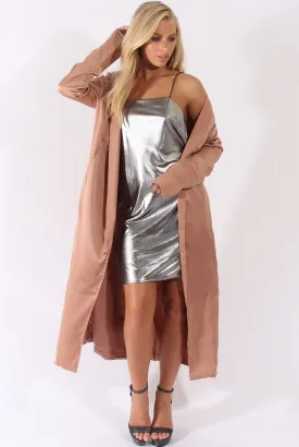 Camel Satin Belted Duster Jacket - Candice