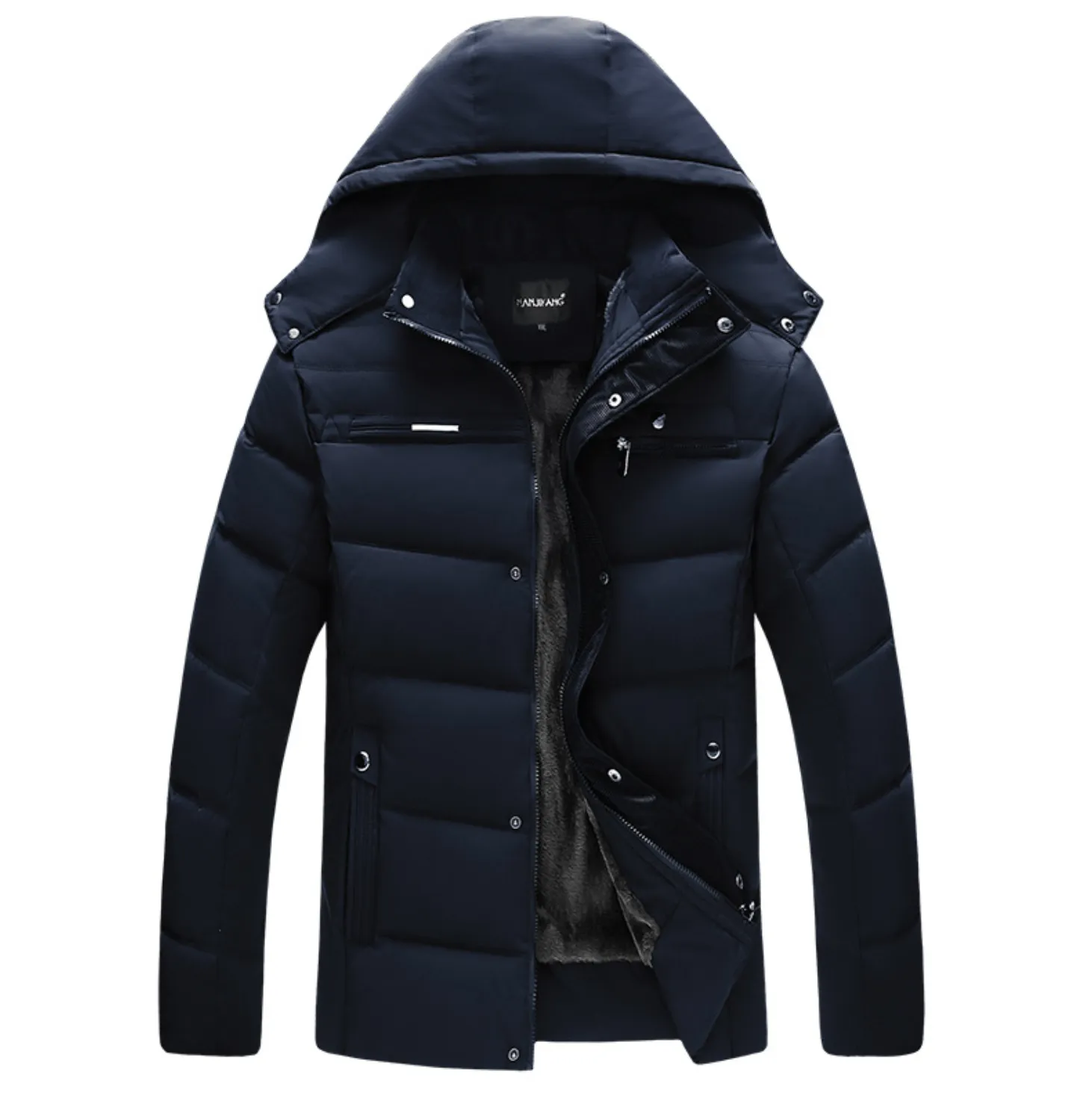 Mens Winter Zipper Coat with Detachable Hood