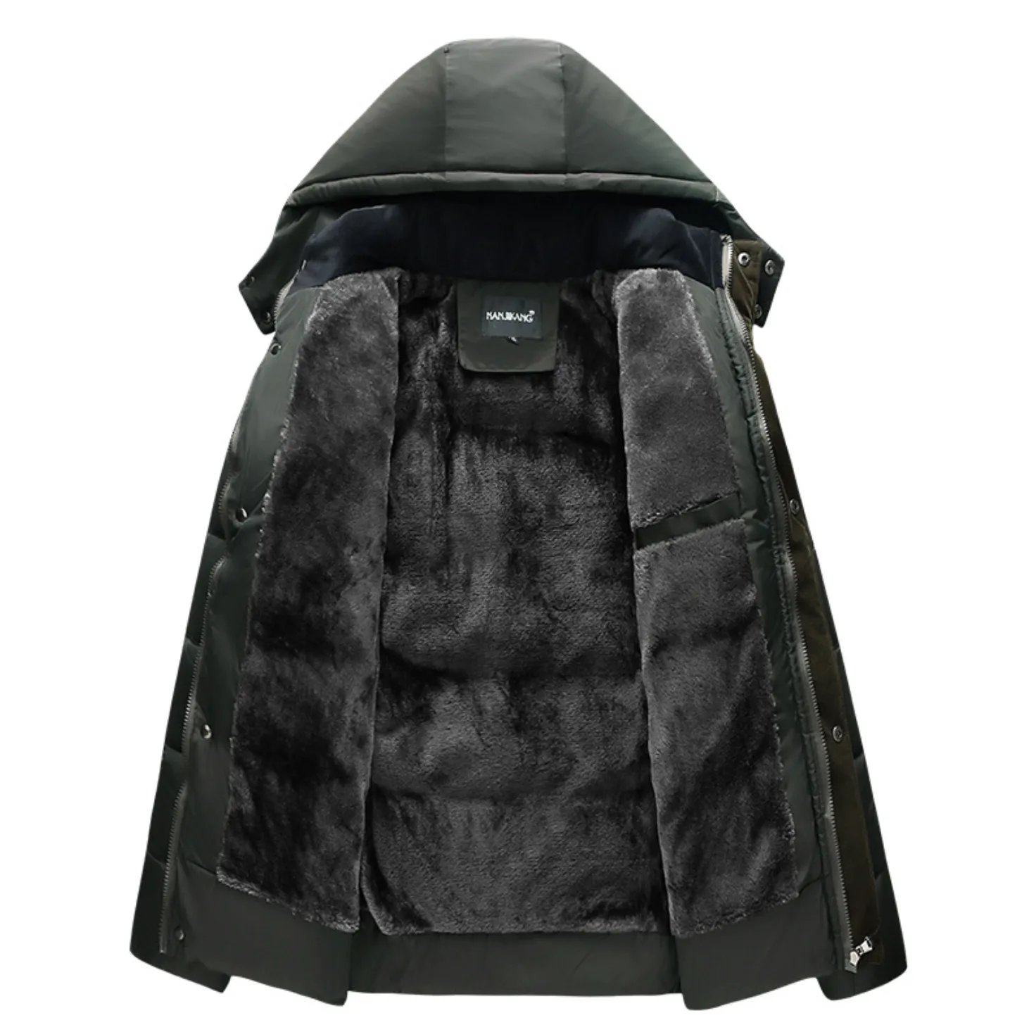 Mens Winter Zipper Coat with Detachable Hood