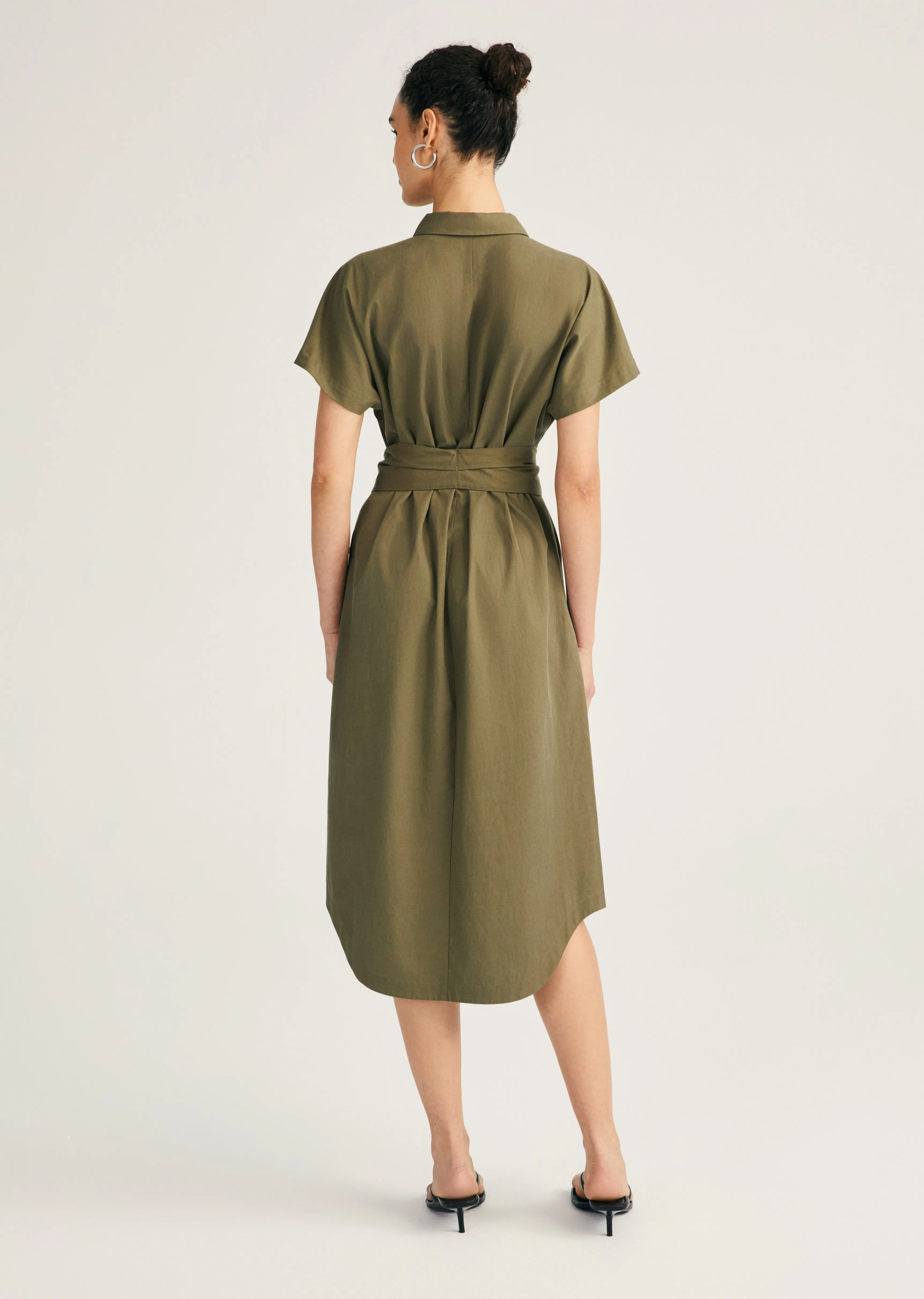 Mikala Short Sleeve Belted Shirt Dress - Oregano