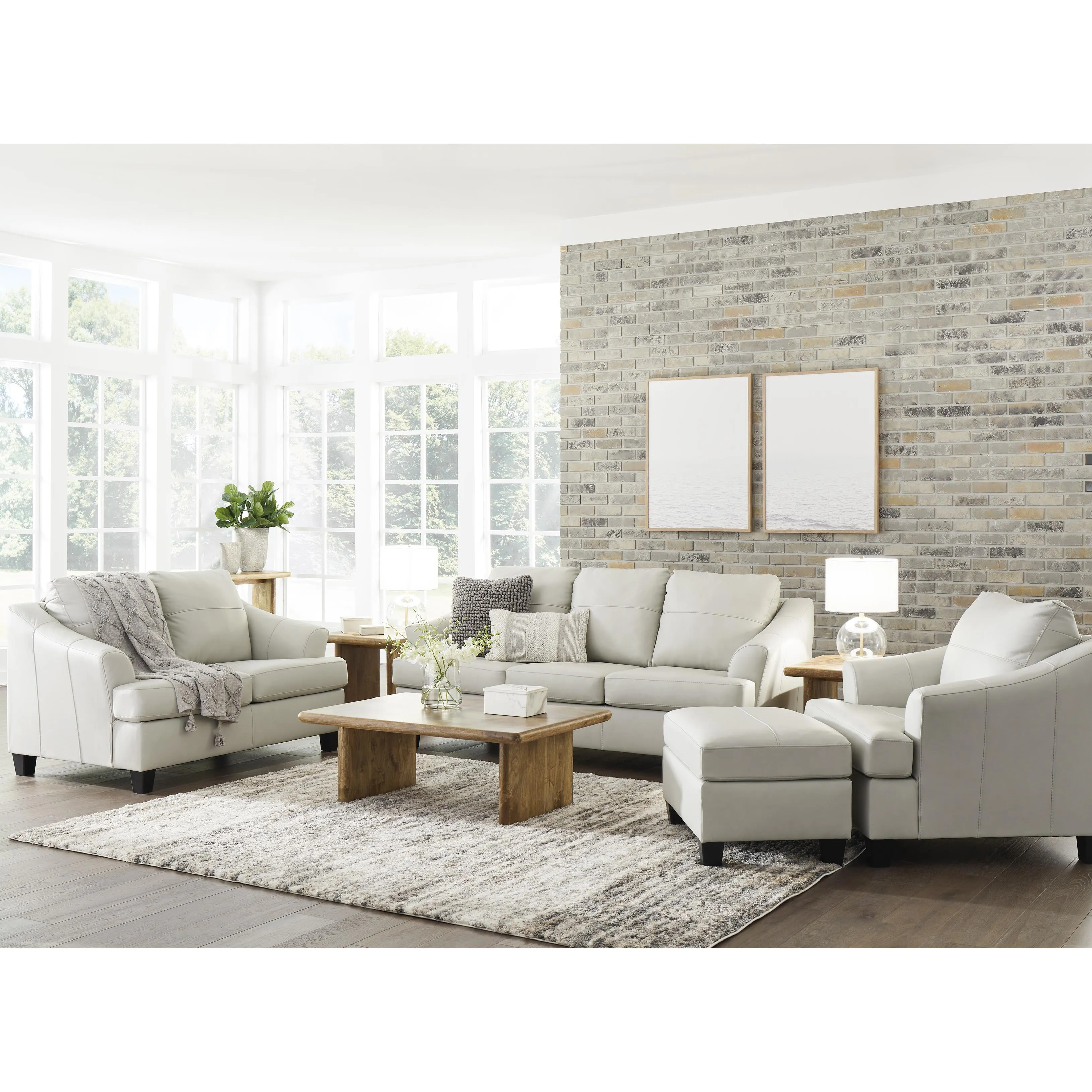 Signature Design by Ashley Genoa Stationary Leather Match Chair with Ottoman 4770414/4770423